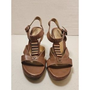 CROFT & BARROW Womens Sandals Wedges Sz 7 M Brown With Copper Accents Shoes 7M